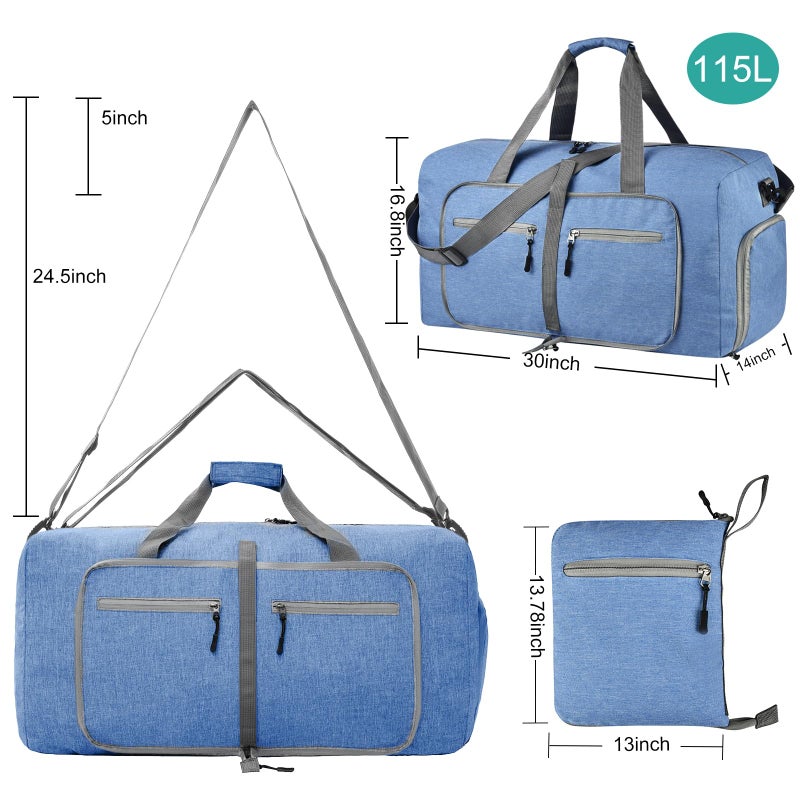 Dimayar 115L Travel Duffle Bag for Men Women - Foldable Duffel Bag with Shoes Compartment - Overnight Bags Waterproof & Tear Resistant(Blue) - Image 2